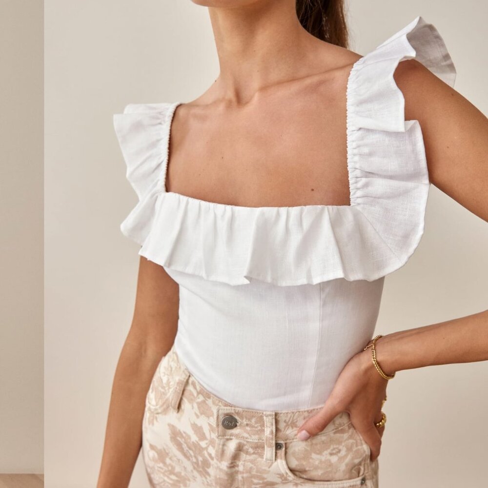 Reformation Rhode Linen Top in White - Size 2